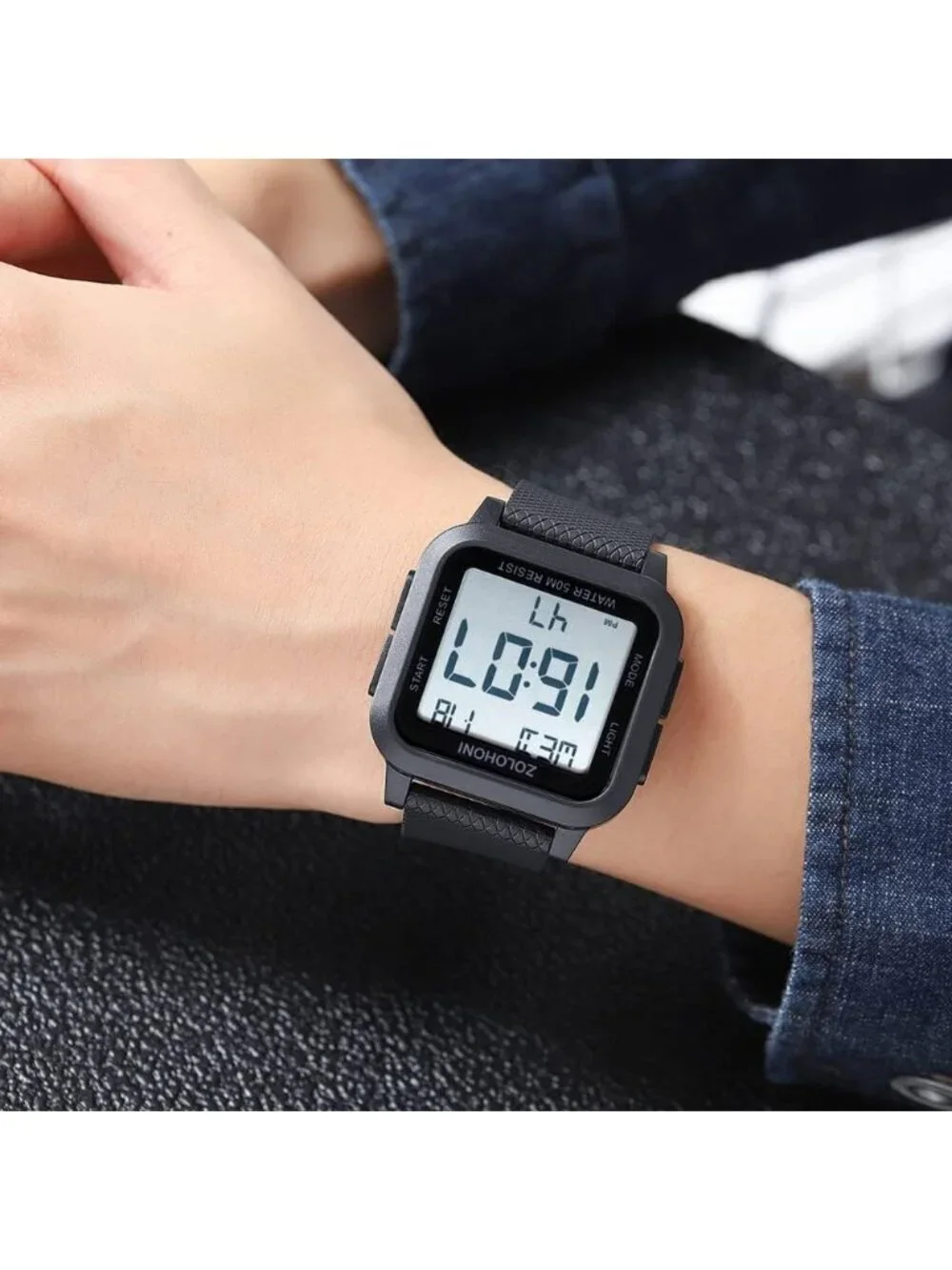 Men's Black White Analog Quartz Stainless Steel Waterproof Square Digital Watch
